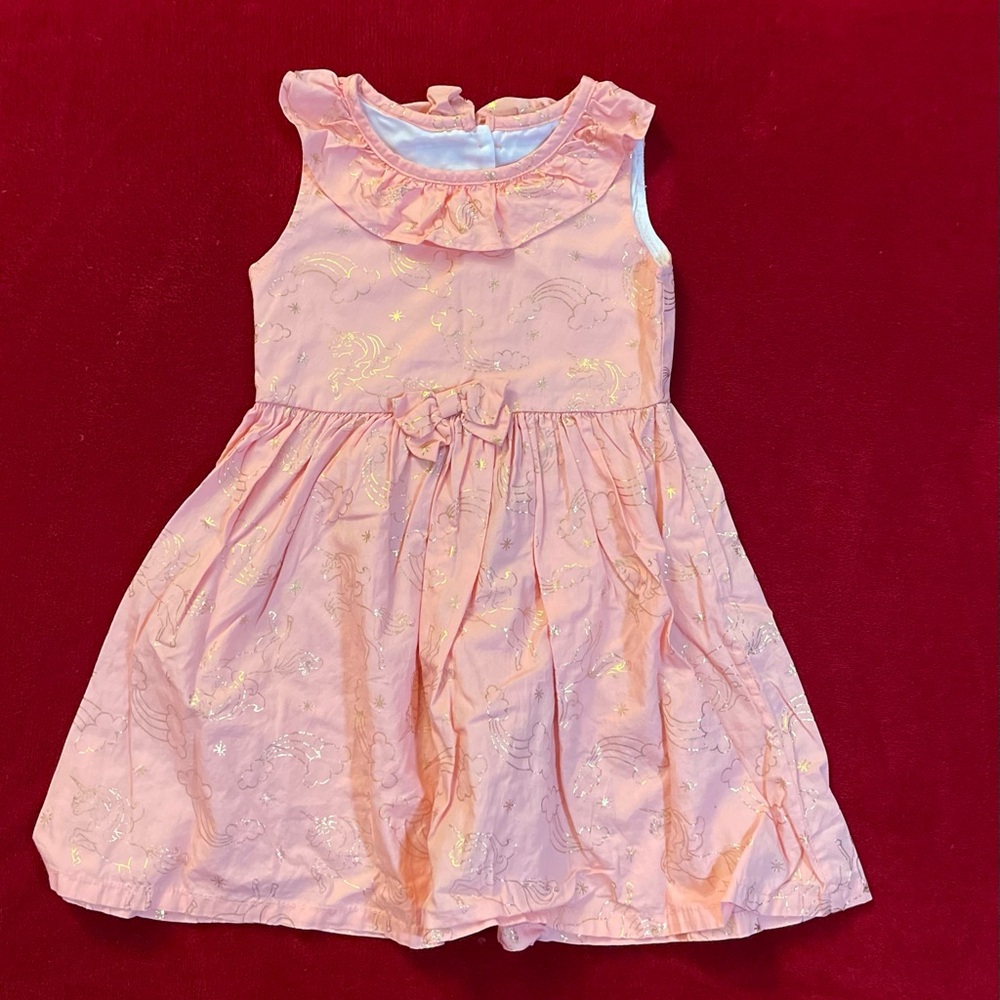 Nannette Toddler Girl's Sleeveless Ruffle Neck Shimmer Unicorn Pink Dress Sz: 4T